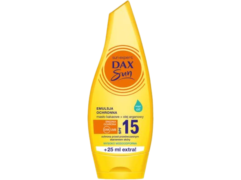 DAX SUN Emulsja ochronna do opalania z Masłem kakaowym i Olejem arganowym SPF15, 175 ml