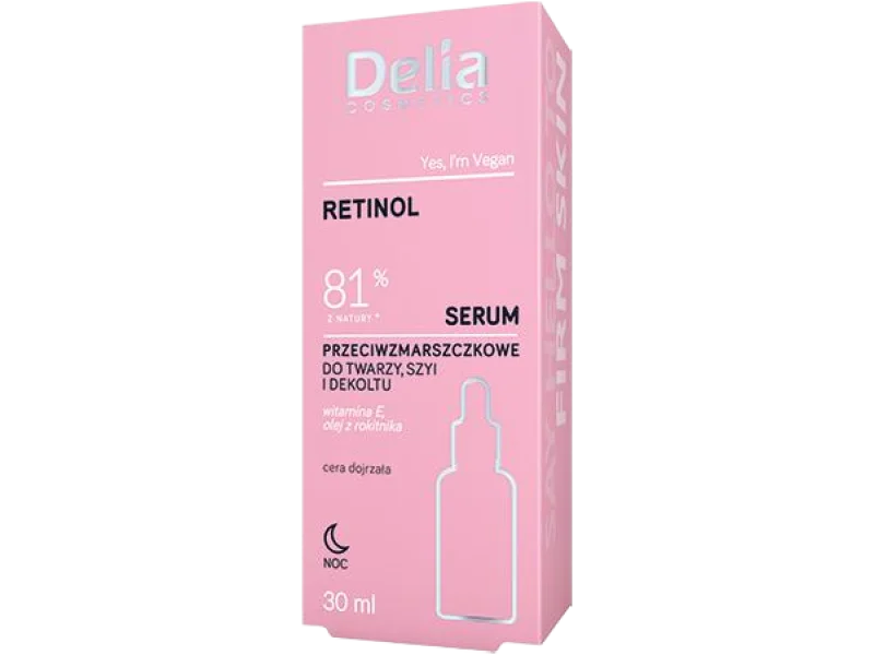 Delia Cosmetics Retinol serum przeciwzmarszczkowe do twarzy szyi i dekoltu na noc, 30 ml