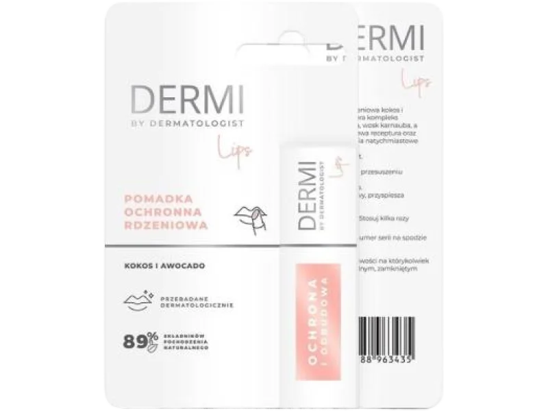 DERMI Lips Pomadka ochronna rdzeniowa Kokos i awokado, 4,4 g