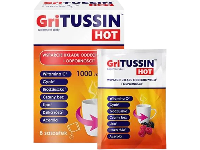 DOMOWA APTECZKA Gritusin Hot, proszek do sporządzania roztworu doustnego, 8 saszetki