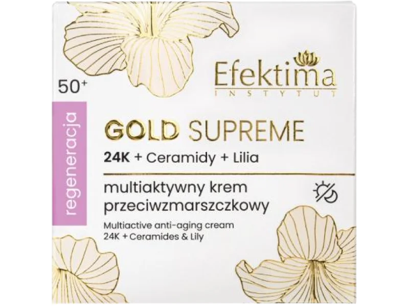 EFEKTIMA Gold Supreme Multiaktywny krem przeciwzmarszczkowy 24K + Ceramidy + Lilia Regeneracja 50+, 50 ml