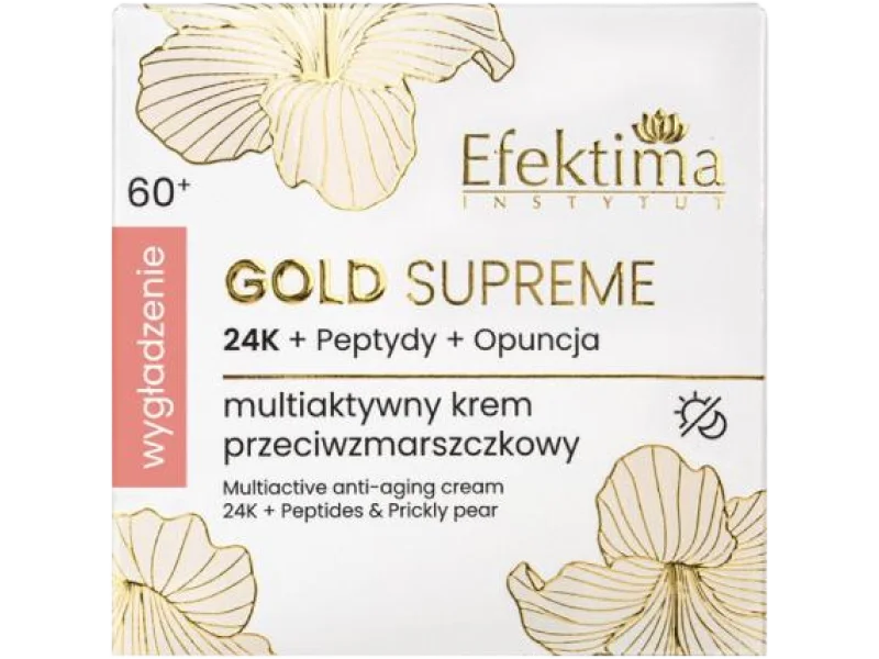 EFEKTIMA Gold Supreme Multiaktywny krem przeciwzmarszczkowy 24K + Peptydy + Opuncja Wygładzenie 60+, 50 ml