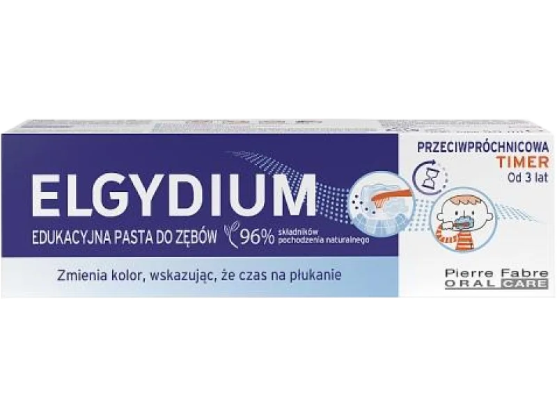 ELGYDIUM Timer Edukacyjna pasta do zębów przeciwpróchnicowa owoce leśne, 1000 ppm, 50 ml