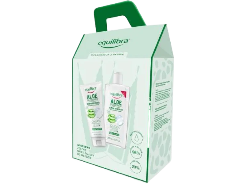 EQUILIBRA Zestaw Aloes nawilżający szampon aloes i kwas hialuronowy + nawilżająca odżywka aloes i kwas hialuronowy, szampon + odżywka, 265 ml + 200 ml ml