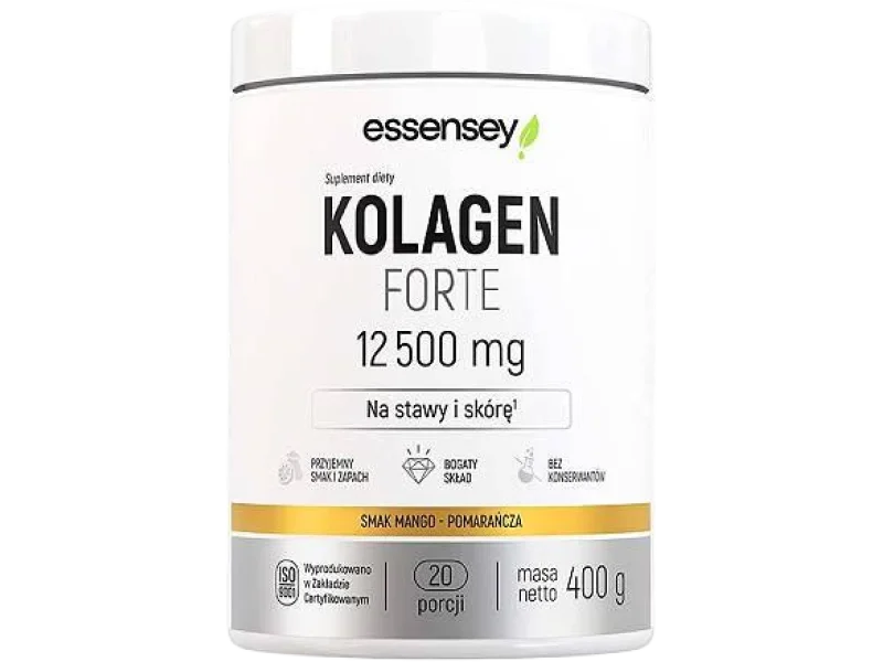 Essensey Kolagen FORTE 12500 mg Premium smak mango-pomarańcza, proszek, 12500 mg, 400 g