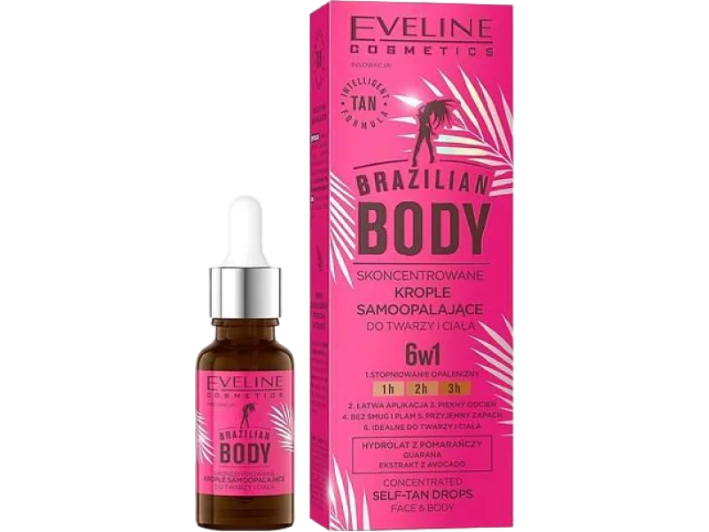 EVELINE BRAZILIAN BODY Skoncentrowane krople samoopalające do twarzy i ciała, 18 ml
