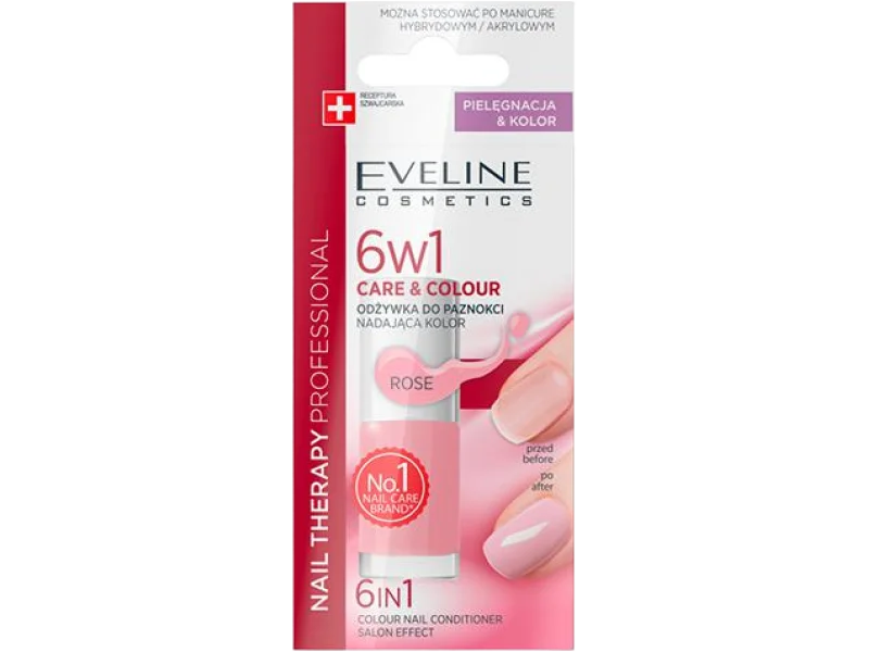 Eveline Care&Colour 6 w 1 odżywka do paznokci nadająca kolor rose, 5 ml