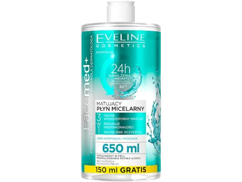 Eveline Cosmetics Facemed+ matujący micelarny 3w1, płyn, 650 ml