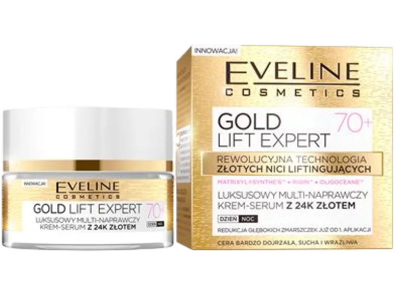 EVELINE COSMETICS GOLD LIFT EXPERT luksusowy multi-naprawczy krem-serum z 24K złotem 70+, 50 ml