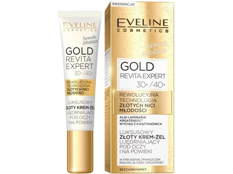 EVELINE COSMETICS GOLD REVITA EXPERT Luksusowy złoty krem-żel ujędrniający pod oczy i na powieki 30+ – 40+, 15 ml