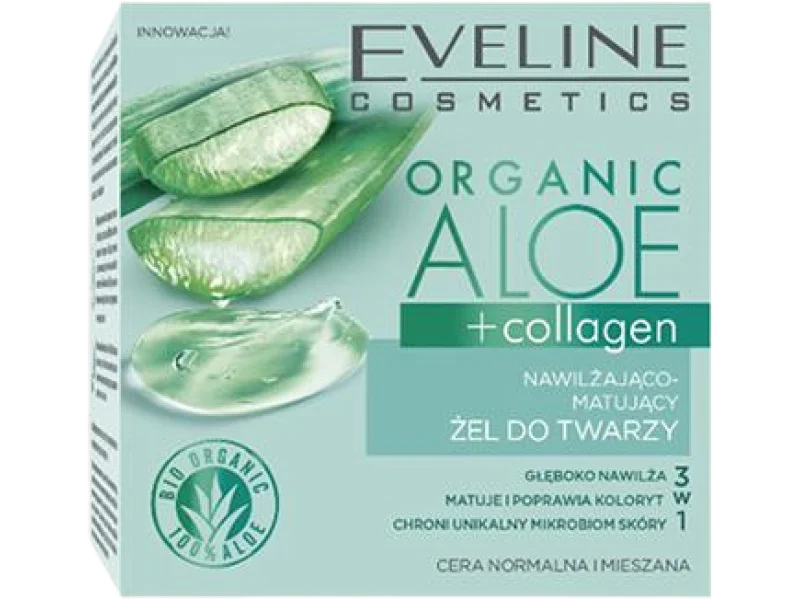 Eveline Cosmetics Organic Aloe + Collagen nawilżająco-matujący żel do twarzy, 50 ml