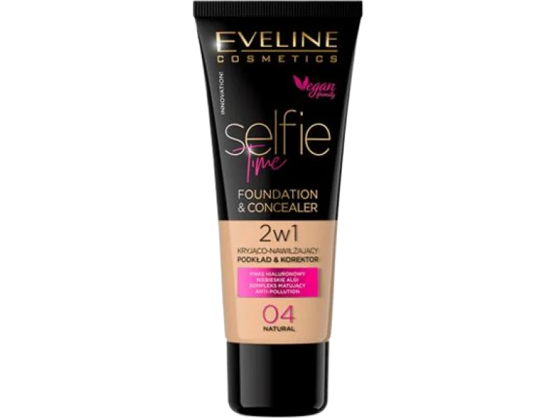 Eveline Cosmetics Selfie Time podkład i korektor 2w1 kryjąco-nawilżający, 04 natural, 30 ml