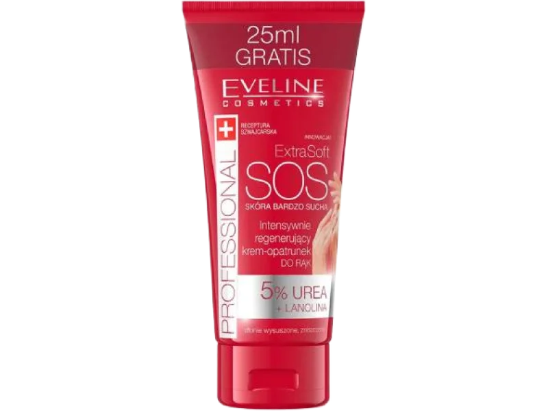 EVELINE Extra Soft SOS Intensywnie regenerujący krem-opatrunek do rąk 5% urea + lanolina, 100 ml