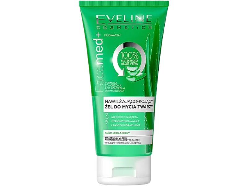 Eveline FaceMed+ żel do mycia twarzy nawilżająco-kojący z aloesem 3 w 1, 150 ml