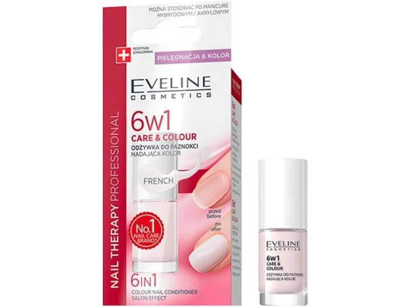 Eveline Nail Therapy Professional 6w1 Care&Colour odżywka do paznokci nadająca kolor, lakier do paznokci, 5 ml