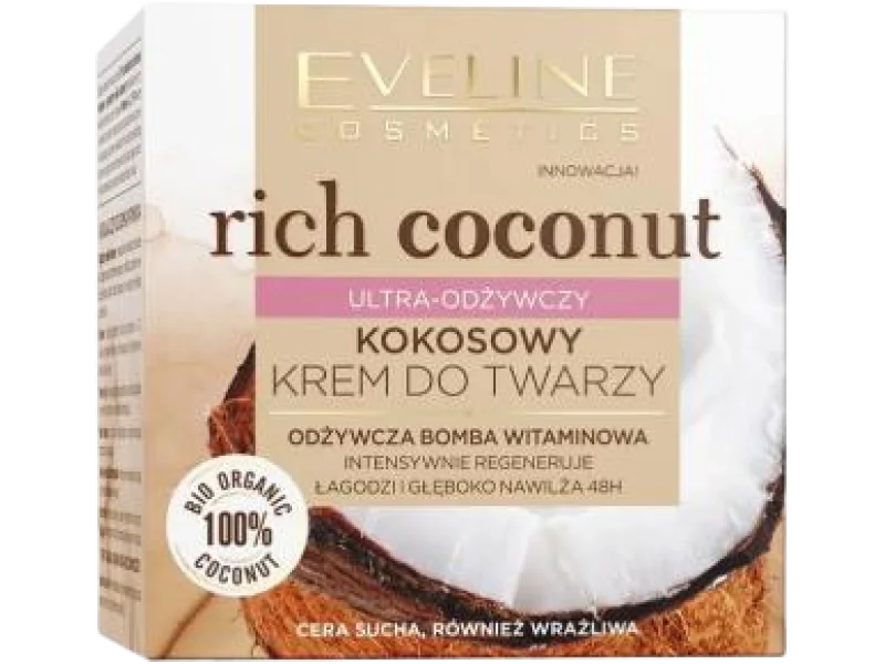 EVELINE Rich Coconut Ultra odżywczy kokosowy krem do twarzy, 50 ml