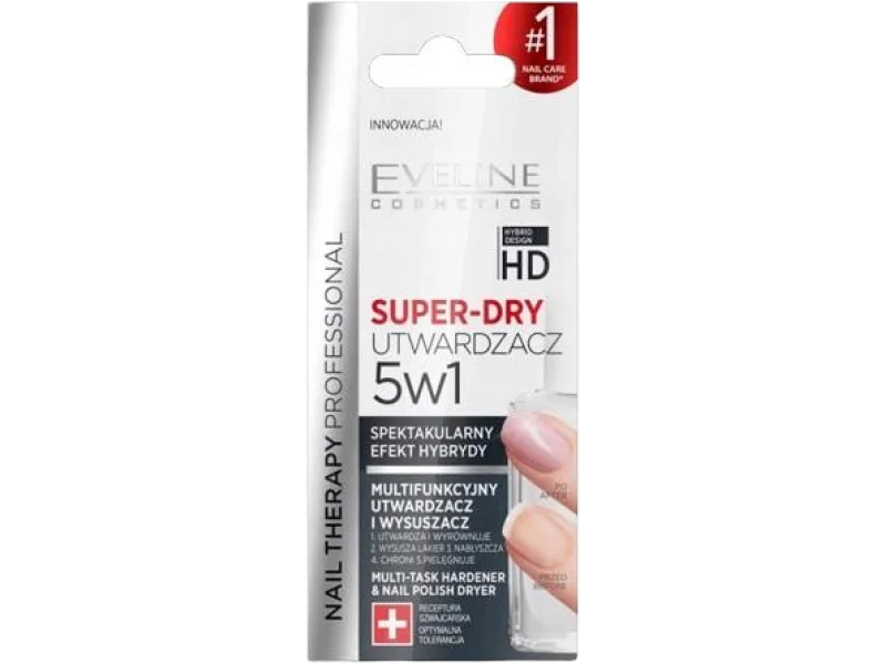 EVELINE SUPER-DRY Utwardzacz i wysuszacz 5w1, lakier do paznokci, 12 ml
