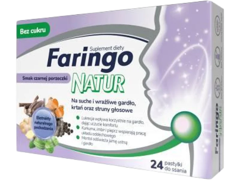 FaringoNatur smak czarna porzeczka, pastylki do ssania, 24 szt.