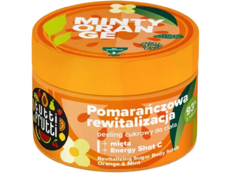 FARMONA TUTTI FRUTTI Rewitalizujący Peeling cukrowy do ciała Pomarańcza i Mięta + Energy Shot C, 300 g