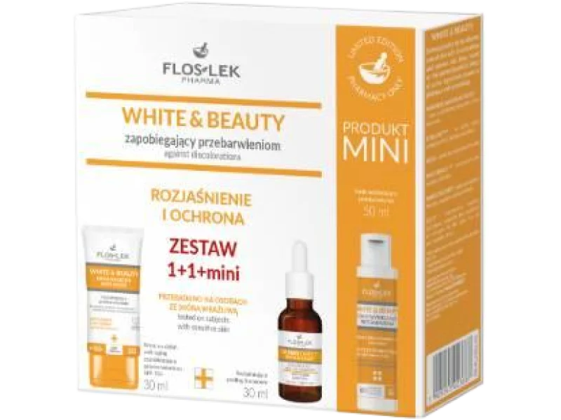 FLOSLEK WHITE & BEAUTY Zestaw Rozjaśnienie i ochrona, krem + peeling + tonik, 30 ml + 30 ml + 50 ml ml