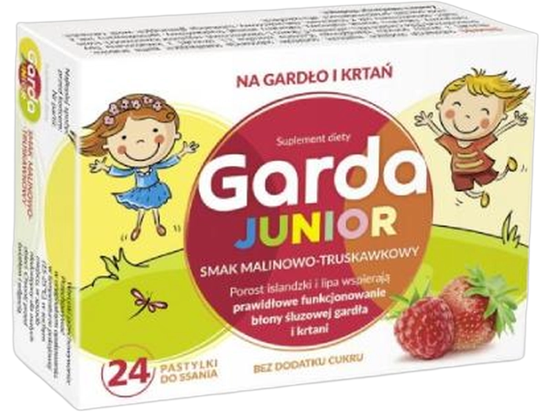 Garda Junior, smak malinowo-truskawkowy, pastylki do ssania, 24 szt.