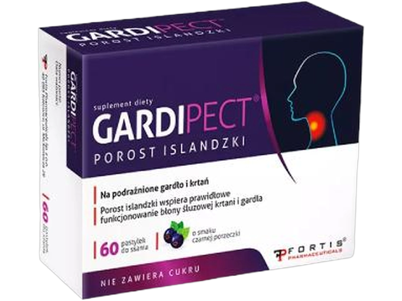 Gardipect Porost islandzki, smak czarnej porzeczki, pastylki do ssania, 60 past.