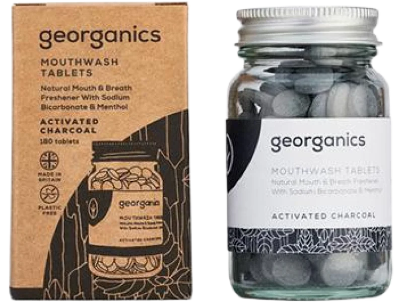 Georganics, naturalne tabletki do płukania jamy ustnej activated charcoal, 180 tabl.