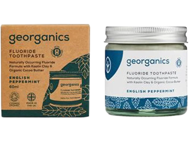 Georganics, organiczna pasta do zębów z fluorem w słoiku, English Peppermint, 60 ml