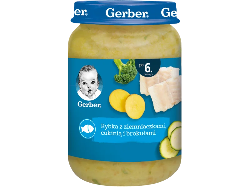 Gerber obiadek rybka z ziemniaczkami cukinią i brokułami po 6 miesiącu, 190 g