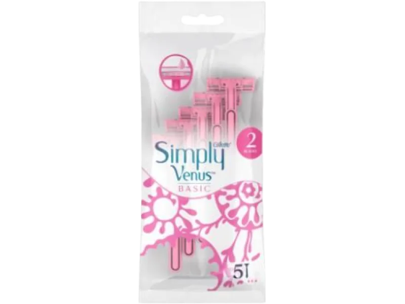 Gillette Simply Venus 2 Basic Jednorazowe maszynki do golenia dla kobiet, sprzęt medyczny, 5 szt.