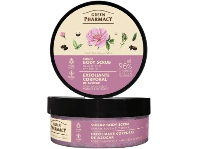 GREEN PHARMACY Peeling cukrowo-solny do ciała Róża damasceńska i Masło shea, 200 ml