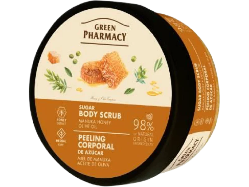 GREEN PHARMACY Peeling cukrowy do ciała Miód manuka i Oliwa z oliwek, 200 ml