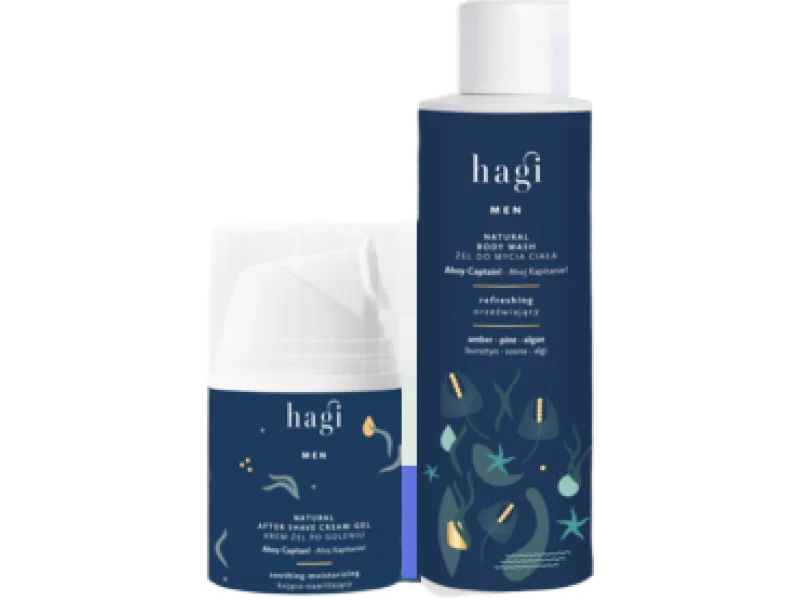 HAGI Men Ho Ho Ho Captain! Ahoy Captain! naturalny orzeźwiający żel do mycia ciała + naturalny kojąco-nawilżający krem-żel po goleniu, żel + krem-żel, 300 + 50 ml