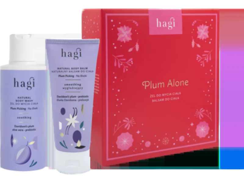 HAGI Zestaw Plum Alone Na Śliwki Naturalny balsam wygładzający do ciała + Naturalny łagodzący żel do mycia ciała, 225 ml