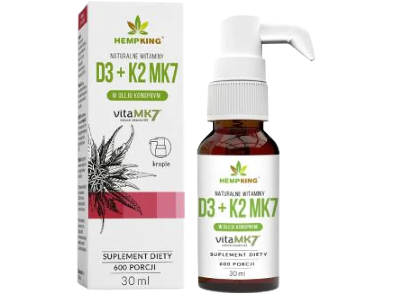 HEMPKING Naturalne Witaminy D3 + K2 MK7 w oleju konopnym, krople, 30 ml