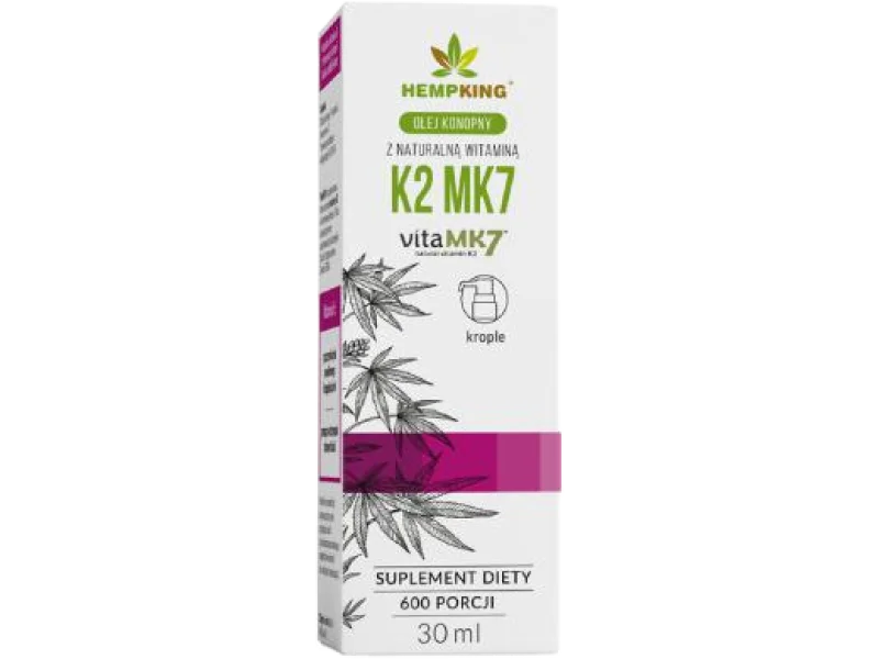 HEMPKING Olej Konopny z Naturalną witaminą K2 MK7, krople, 20 µg, 30 ml