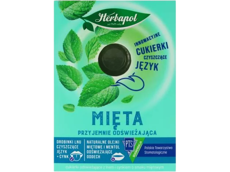 HERBAPOL Cukierki czyszczące język o smaku mięty, 8 szt.