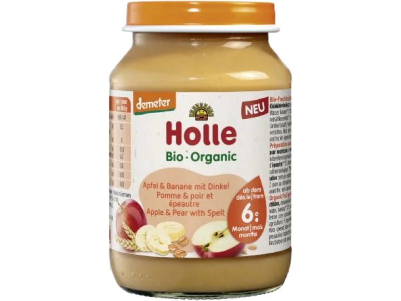 HOLLE Bio deser dla niemowląt jabłko i banan z orkiszem, 190 g