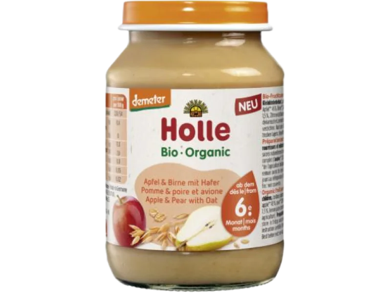 HOLLE Bio Deser dla niemowląt Jabłko i gruszka z owsem, 190 g