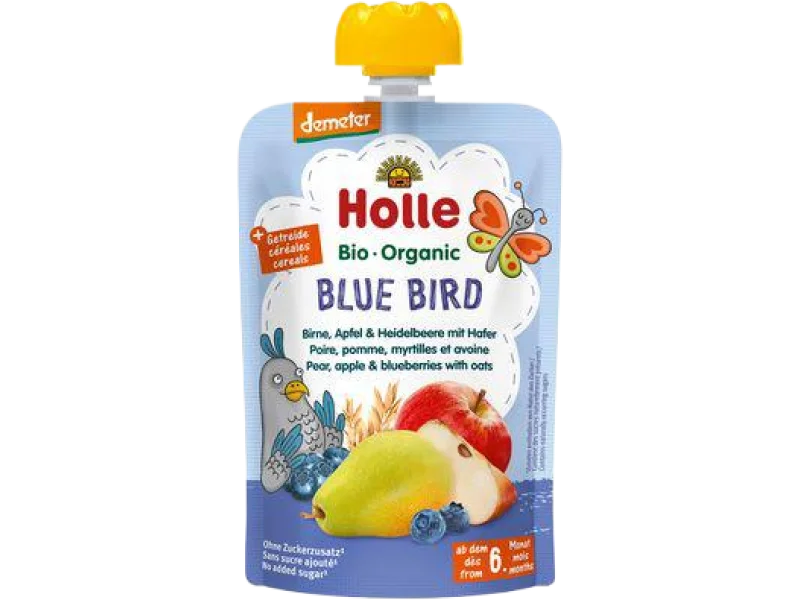 HOLLE Bio Organic Mus owocowy gruszka, jabłko i jagoda z owsem, 100 g