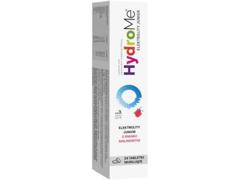 HydroMe Elektrolity Junior – smak malinowy, tabletki musujące, 24 tabl.