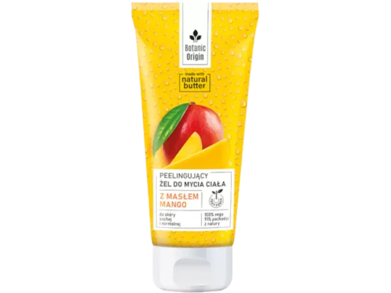 Ideepharm Botanic Origin peelingujący żel do mycia ciała z masłem mango do skóry suchej i normalnej, 200 ml