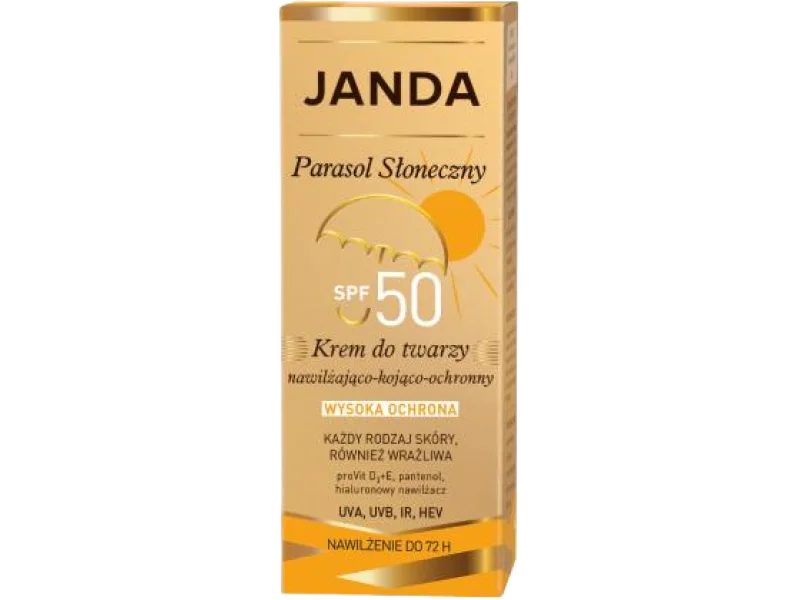 Janda Parasol Słoneczny Krem do twarzy nawilżająco-kojąco-ochronny SPF50, 50 ml