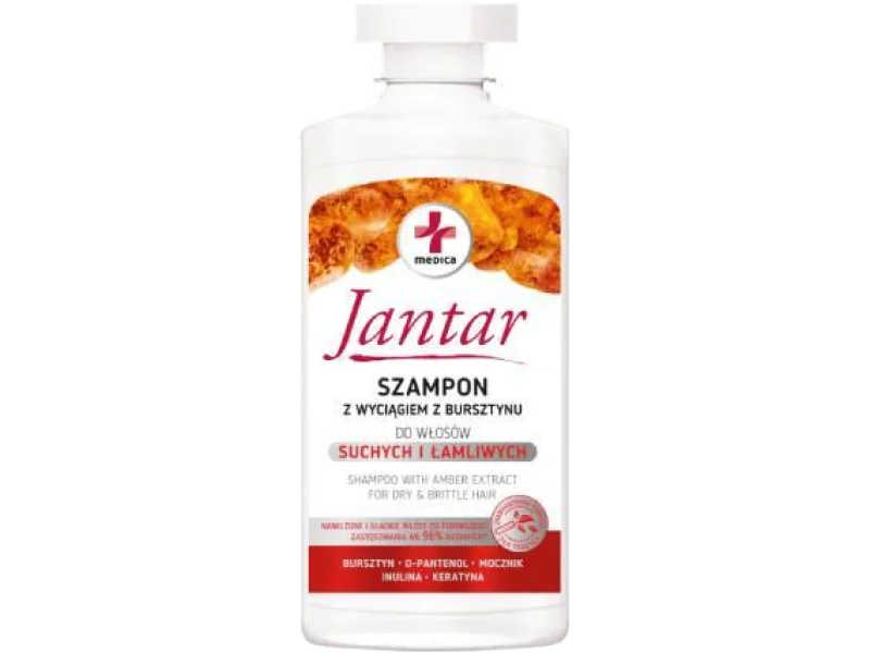 JANTAR MEDICA Nawilżający szampon z wyciągiem z bursztynu do włosów suchych i łamliwych, 330 ml