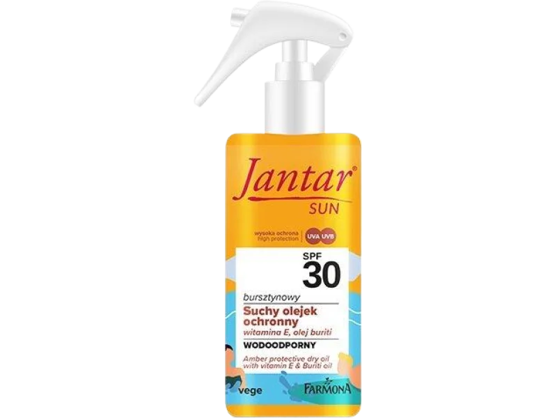 Jantar Sun bursztynowy suchy olejek ochronny z witaminą E i olejem buriti SPF 30, spray, 150 ml