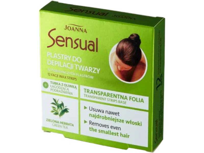 JOANNA Sensual Plastry do depilacji twarzy z ekstraktem z zielonej herbaty i Tubka z oliwką łagodzącą podrażnienia, plaster, 12 szt.