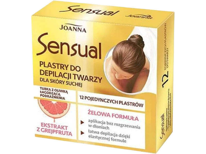JOANNA SENSUAL Plastry żelowe do depilacji twarzy, Grejpfrut, plaster, 12 szt.
