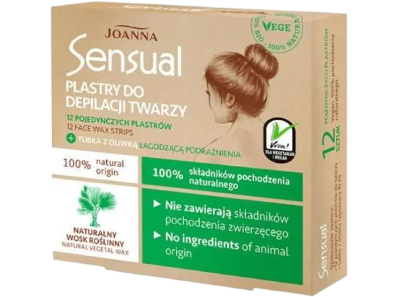 JOANNA SENSUAL Vegan Plastry do depilacji twarzy, plaster, 12 szt.