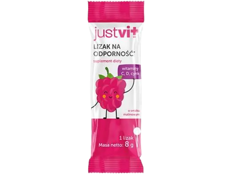 JUSTVIT Lizak na odporność o smaku malinowym, 40 szt.
