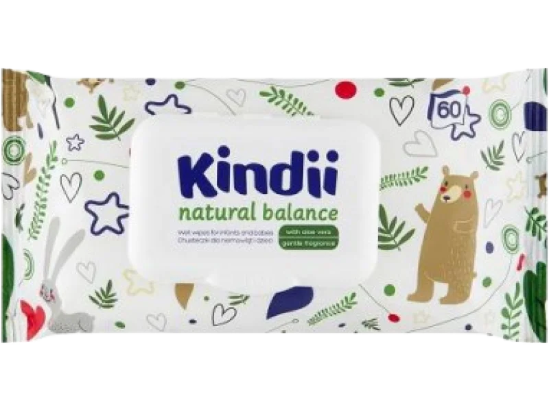 Kindii Natural Balance Chusteczki dla niemowląt i dzieci, 60 szt.